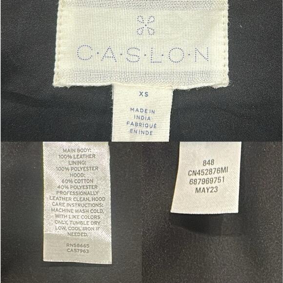 Caslon Black Leather Moto Biker Jacket Removable Hood Indie Sleaze Punk Edgy Emo - Picture 11 of 12